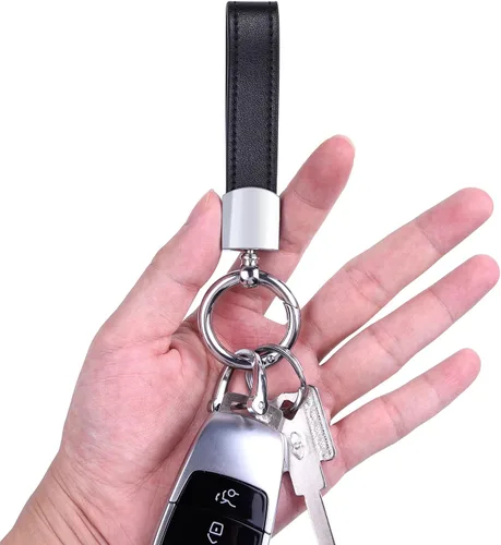 Vista 4 de Wisdompro Llavero de cuero genuino para automóvil, llavero universal para hombre, giratorio de 360 grados, con anillo en D antipérdida, 3 llaveros