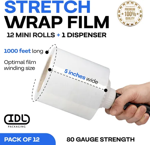 Vista 2 de IDL Packaging Mini rollo de envoltura elástica de 5 pulgadas x 1000 pies