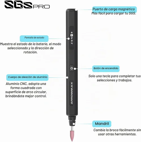 Vista 2 de AM ARROWMAX - Mini bolígrafo de grabado con 42 puntas, herramienta rotativa, control de movimiento inteligente, OLED, Bluetooth, aplicación, carga