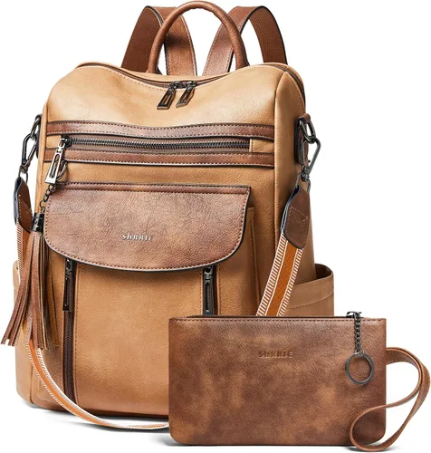 Vista 18 de Shrrie - Mochila de cuero para mujer, bolso de moda, mochila de cuero para mujer, mochila de viaje de diseñador, bolso de hombro convertible