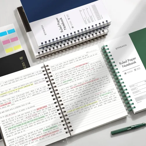 Vista 6 de EMSHOI Cuaderno en espiral A4 con líneas para diario, 28.5 x 21 cm, 300 páginas/150 hojas, papel grueso de 100 g/m², cubierta suave impermeable