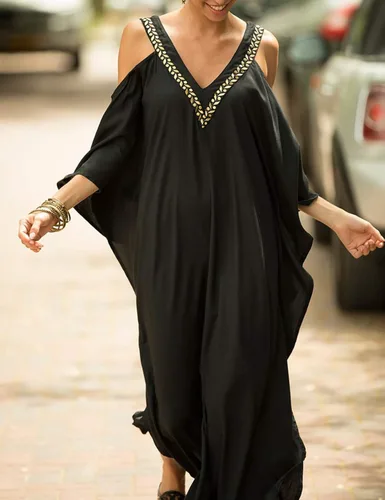 Vista 3 de AILUNSNIKA Cold Shoulder Turkish Kaftan Dresses for Women Plus Size Caftans