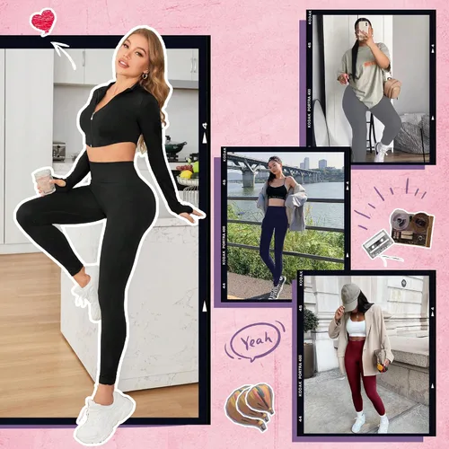 Vista 2 de CAMPSNAIL Paquete de 4 leggings para mujer, pantalones de yoga de cintura alta con control de abdomen con bolsillos para entrenamiento, gimnasio