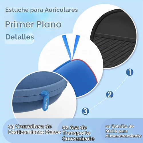 Vista 4 de Funda para auriculares plegables para niños, color negro (solo funda)