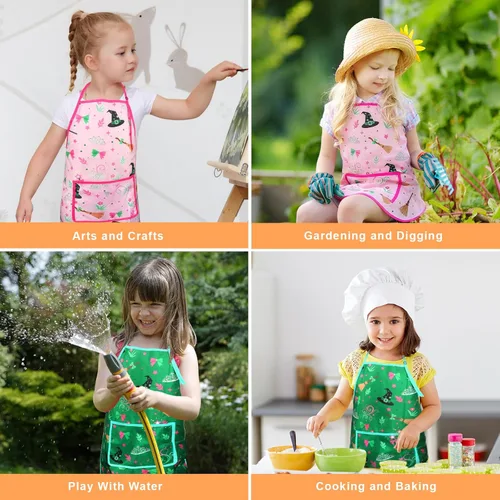 Vista 7 de Delantales para niños para cocinar delantal de Navidad lindo delantal rojo para cocina, cocina, hornear, barbacoa, pintura, manualidades
