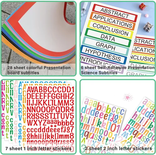 Vista 4 de 43 Hojas Coloridas Suministros de Tablero de Feria Científica Adhesivos de Presentación Subtítulos Científicos Títulos de Proyecto de Feria