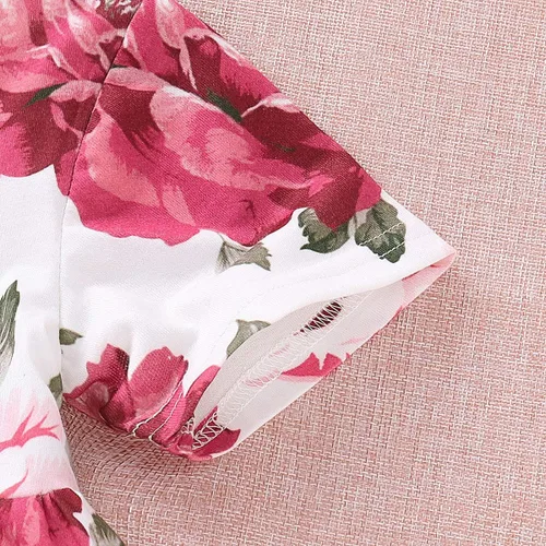 Vista 5 de CARETOO Conjunto de pantalón de manga larga con estampado floral y volantes para niñas