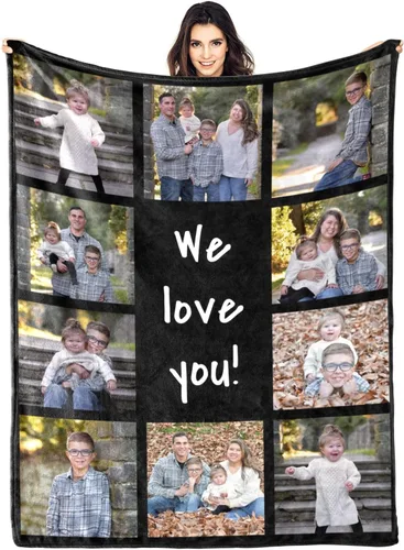 Vista 20 de Manta personalizada con fotos, manta personalizada con fotos para parejas, papá, mamá, niños, perros, amigos, cumpleaños, boda, Navidad, Año Nuevo