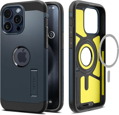 Vista 14 de Spigen Tough Armor MagFit Funda Diseñada para iPhone 15 (2023) [Soporte] [Protección de Grado Militar] Compatible con MagSafe - Negro