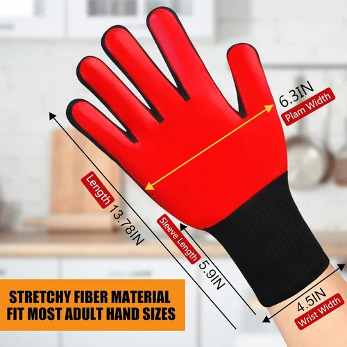 Vista 2 de Guantes para barbacoa, guantes para horno, 1472°F resistentes al calor, guantes de silicona antideslizantes para horno, cocina para cocinar, asar a