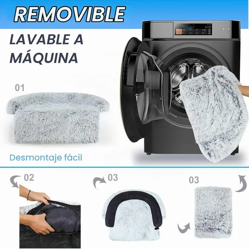Vista 4 de Lujoso Protector de Sofá para Perros con Cama de Espuma Viscoelástica, Funda de Sofá de Felpa Esponjosa Extraíble y Lavable para Perros, Sofás Cama