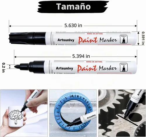 Vista 3 de Artsunlvy Rotuladores permanentes de pintura negra, paquete de 2 marcadores impermeables a base de aceite de secado rápido para plástico Negro