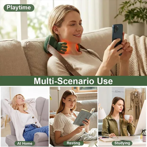 Vista 4 de Masajeador de cuello con dedos, masajeador térmico biónico, masajeador de cuello y hombros, masaje eléctrico inalámbrico portátil Shiatsu 4D, diseño