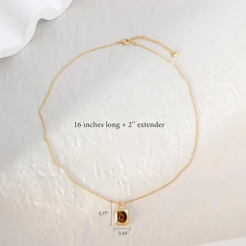 Vista 3 de Jean Beau Collares con colgante de piedra dorada para mujer, collar grueso de piedras preciosas colgantes para boda, baile de graduación, joyería