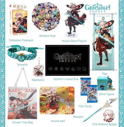 Vista 2 de LimuToy Genshin Impact Box - Incluye caja ciega de figura de impacto Genshin, bolsa de lona, bandera, figura de soporte, alfombrilla de mouse