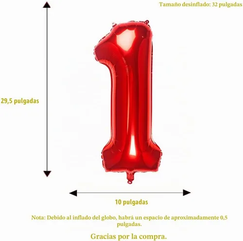 Vista 4 de Globos rojos de 32 pulgadas con el número 1 de aluminio para decoración de fiesta de cumpleaños (globo rojo número 1)