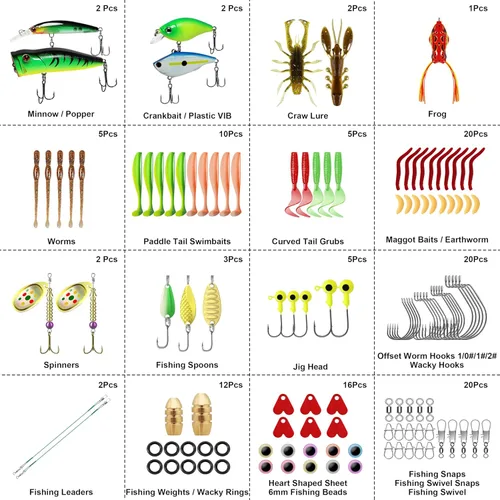 Vista 5 de TRUSCEND Complete Fishing Lures - Tackle Box with Tackle Included - Crankbaits, Minnows, Frogs, Vibes, Poppers, Spinners, Spoons, Soft Baits, Hooks
