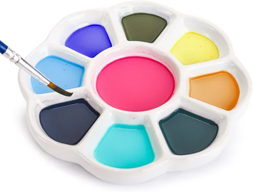 Vista 4 de Foraineam 3 piezas de cerámica paleta artista 9 pozos porcelana flor forma pintura aceite acuarela mezcla bandejas
