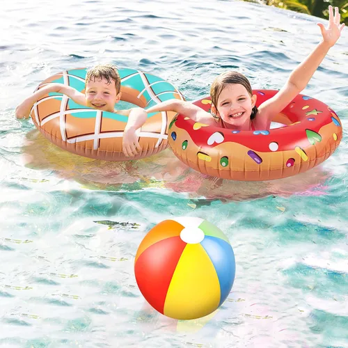Vista 3 de 90shine Paquete de 7 flotadores de piscina en forma de dona: flotadores inflables y bolas de playa, tubos flotantes y juguetes para niños y adultos