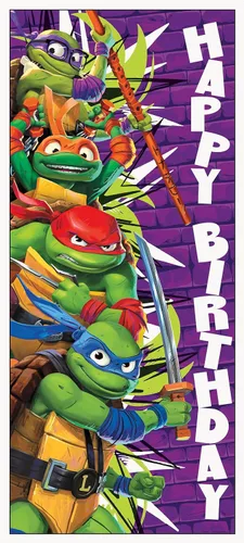 Vista 5 de Póster de cumpleaños de las Tortugas Ninja Mutantes Adolescentes – 27 x 60 pulgadas, 1 unidad Llamativa decoración de fiesta para fiestas