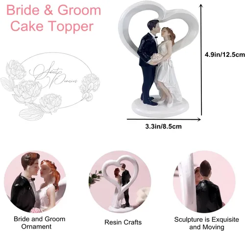 Vista 2 de Decoración de pastel de boda, figura de novia y novio, elegante decoración de pastel de resina para bodas, compromisos, aniversarios