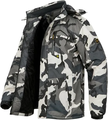 Vista 8 de Chaqueta de esquí para hombre, de invierno, con forro polar cálido, impermeable, cortavientos, con capucha, para montaña, senderismo, nieve y lluvia