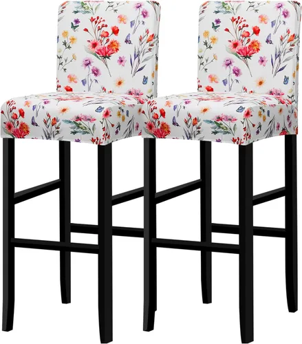 Vista 18 de Lellen Juego de 2 fundas para taburetes de bar, fundas jacquard para taburetes de bar, fundas deslizables elásticas para taburetes de bar
