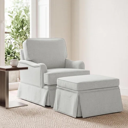 Vista 20 de Silla decorativa giratoria con otomana de almacenamiento, gris a rayas