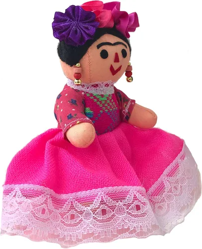 Vista 2 de Alkimia Inc Muñeca de trapo mexicana hecha a mano Maria Painter - 6.5 pulgadas (rosa)