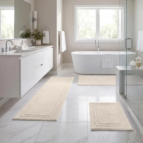 Vista 30 de Superior Cotton Washable Bath Rug, Non Slip Runner, 1 Piece Set, Black Absorbent Combed Cotton Bath Rug Runner or Rug Set, Bathroom Vanity or