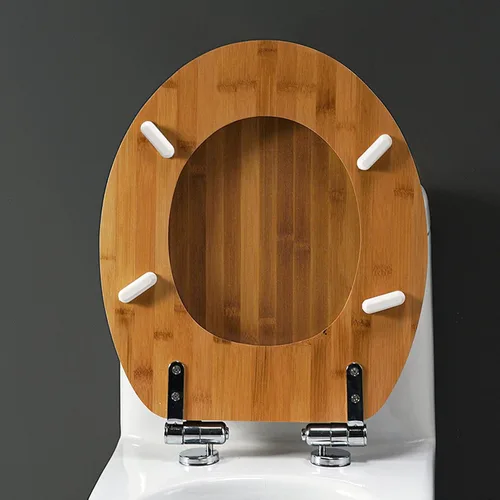 Vista 5 de Asiento de inodoro universal de madera con tapa, cómodos y fáciles de limpiar, diseño ergonómico de cierre lento, puede soportar 661.4 lbs