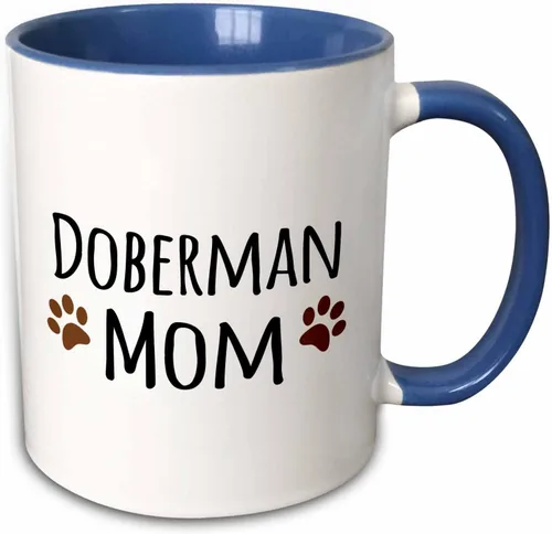 Vista 10 de 3dRose Doberman Pinscher Mom-Doggie by Breed-Brown Muddy Paw Prints - Taza de 11 onzas, color negro