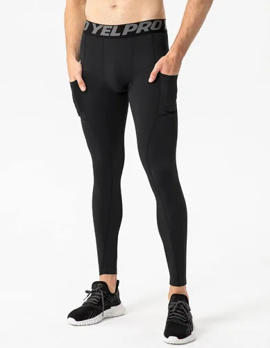 Vista 7 de Queerier 3 Pack Men's Compression Pants Athletic Leggings with Pockets Running Baselayer Tights Cycling Workout Pants