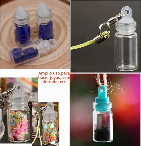 Vista 4 de 100 botellas pequeñas de vidrio de 0.0 fl oz con tapón de plástico de 65.6 ft cordeles transparentes pequeños frascos de vidrio pequeños frascos