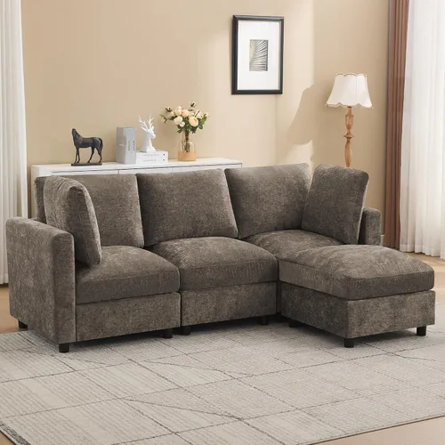Vista 26 de 63" sofá seccional modular de Loveseat con otomana movible para sala de Beige