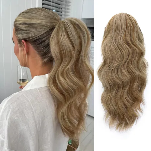 Vista 29 de FREEMEIGE Extensión de Cola de Caballo Negra con Cordón Extensión de Cola de Caballo Larga y Ondulada para Mujeres Extensión de Cabello de Cola de 1b