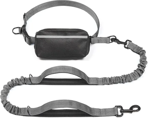 Vista 42 de iYoShop Correa de perro manos libres con bolsa con cierre, dobles asas acolchadas y elástica duradera para caminar, trotar y correr con tu perro