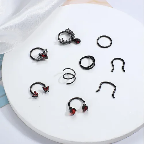 Vista 6 de 9 anillos de tabique de 16G para mujeres y hombres, de acero quirúrgico, anillos de tabique, herradura, cartílago, hélix, tragus, joyería