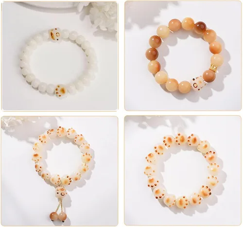 Vista 6 de Cuentas de rosario de jade blanco natural de raíz de Bodhi para mujer con una pulsera de un solo anillo