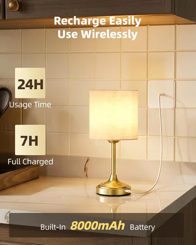 Vista 3 de Lámpara operada por pilas, 8000mAh, regulable, luz ambiental, 2700K, control táctil, portátil, pequeña, LED, inalámbrica, recargable, sin cables