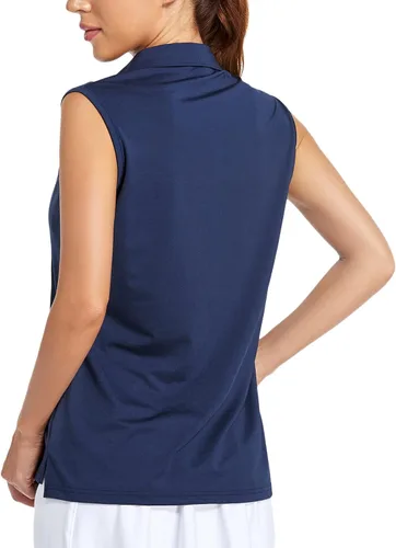 Vista 5 de MIER Polo de golf sin mangas para mujer, con cuello de tenis, secado rápido, UPF 50+