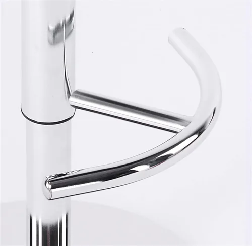 Vista 9 de Juego de 2 taburetes giratorios para mostrador de desayuno, taburete ergonómico con respaldo de barra, altura ajustable, cuero de napa cromado