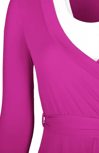 Vista 4 de Bon Rosy maxi vestido ceñido de mangas 34 y escote en V liso para mujer