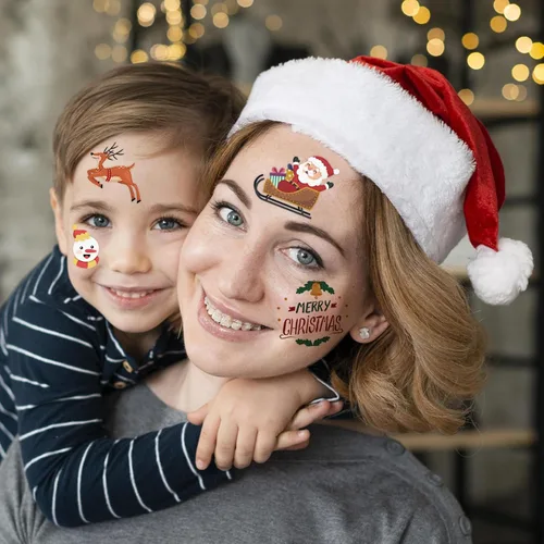 Vista 2 de winthrop 240 tatuajes temporales de Navidad a granel para niños, envueltos individualmente, impermeables, tatuajes de seguridad, la mejor opción