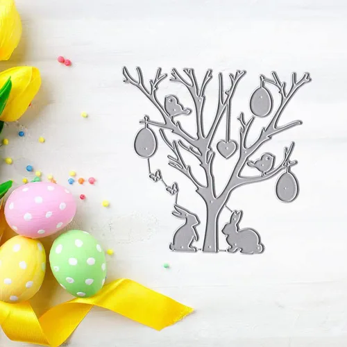 Vista 5 de Estivaux Huevos de Pascua troquelados de árbol para hacer tarjetas, conejito de Pascua, conejos de corte, juegos de troqueles de árbol, pájaros