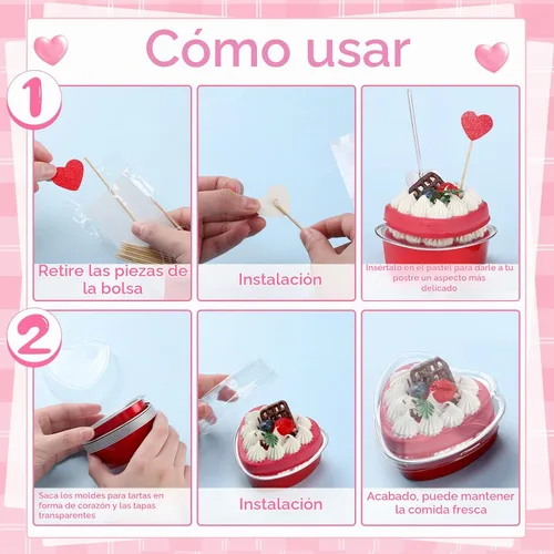 Vista 5 de El juego de 300 moldes para tartas de corazón incluye 3.4 onzas de aluminio desechable de San Valentín, molde para hornear postres, cuchara de Rojo