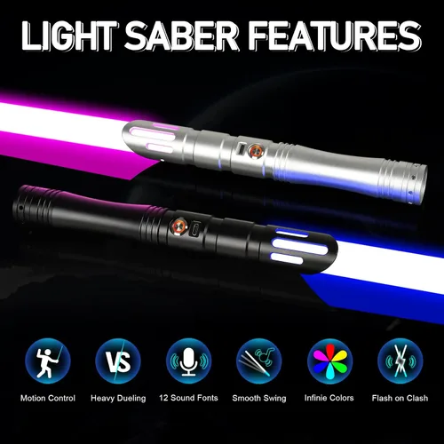 Vista 4 de ELESKOCO Dueling - Sable de luz suave y resistente, sables de luz de metal con control de movimiento con 12 fuentes de sonido, RGB 16