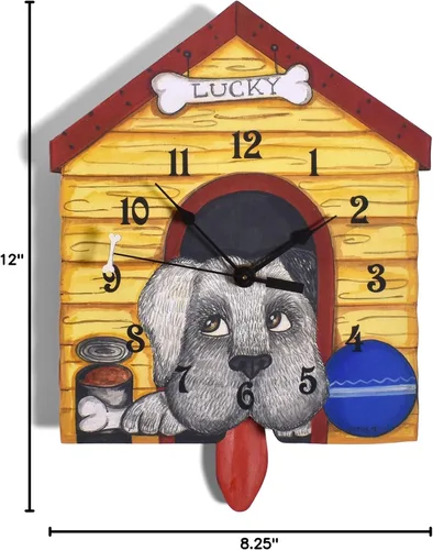 Vista 4 de Lucky Dog - Reloj de pared con péndulo, hecho a mano en los Estados Unidos