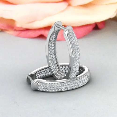 Vista 5 de Aretes tipo argolla con diamantes de 1 quilate en oro de 10 quilates o platino 950