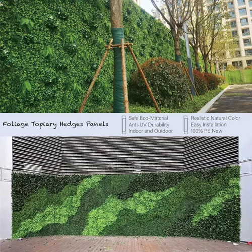 Vista 4 de KuGuo Paneles de plantas artificiales de seto topiario para interiores y exteriores, seto de follaje, paneles de pared de césped sintético, 6 piezas